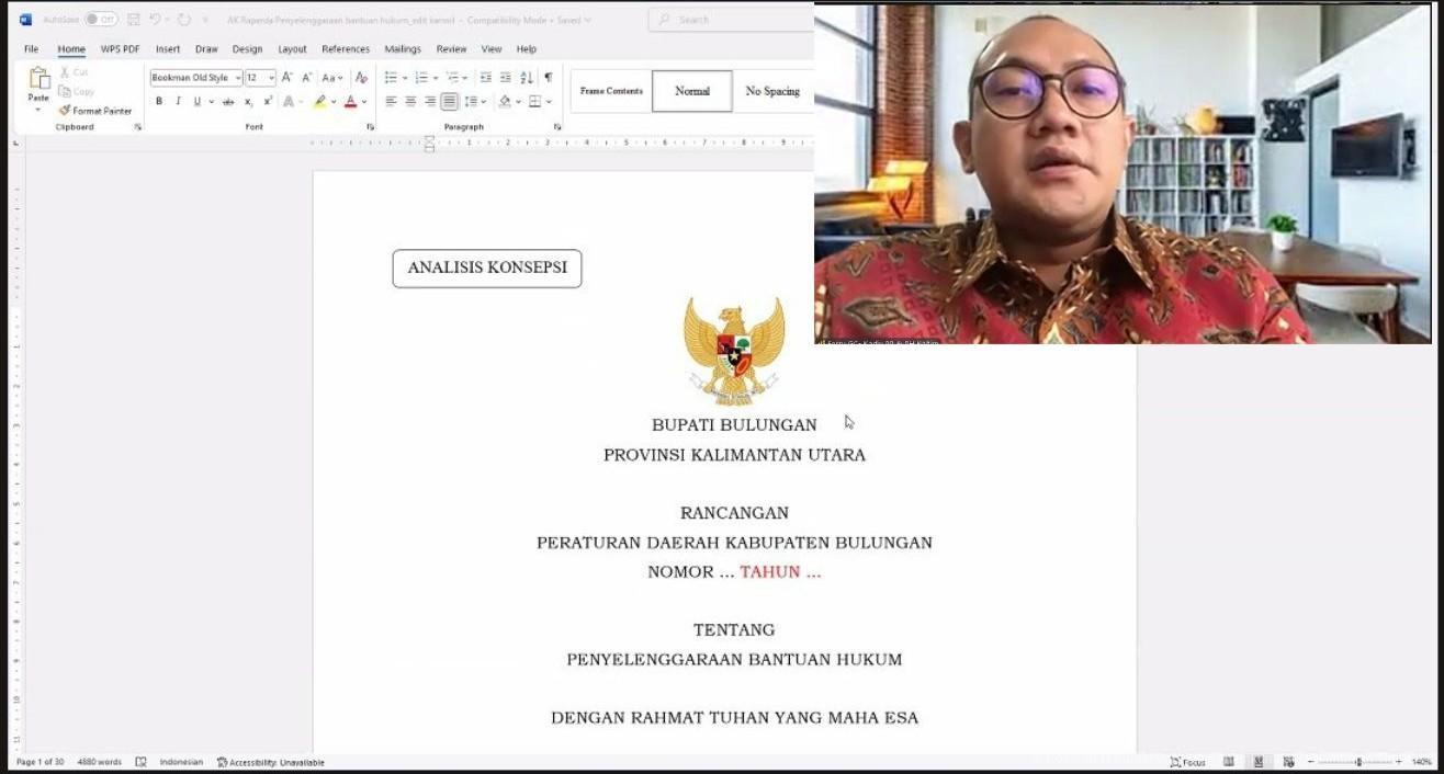 Harmonisasi Empat Rancangan Produk Hukum Daerah Bulungan, Kemenkum Kaltim Tekankan Kepastian Hukum