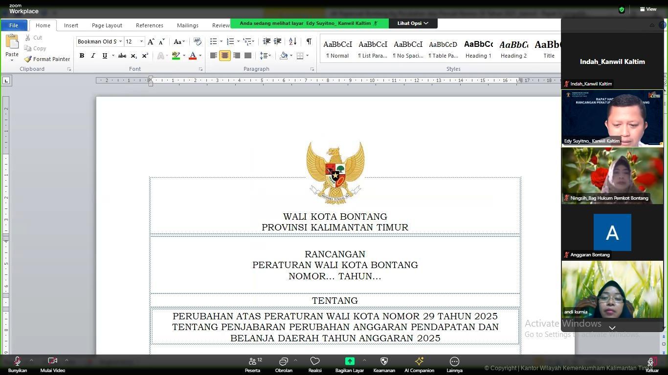 Kemenkum Kaltim Gelar Rapat Harmonis (One Day Service) Raperwali Bontang